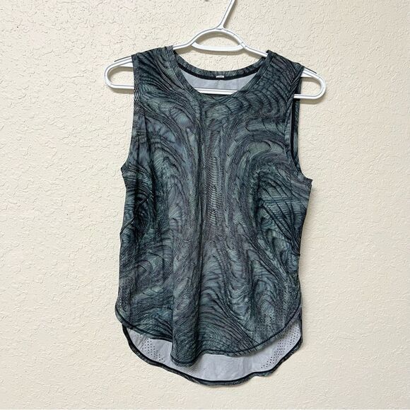 Lululemon Sleeveless High Neck Split Hem Run Tank Top Swirl Green 8/10 - Picture 1 of 5